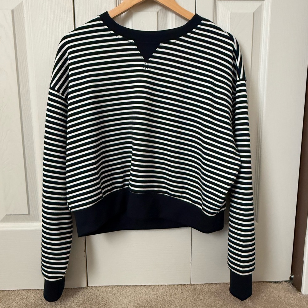 Danskin Navy and White Striped Crewneck Top